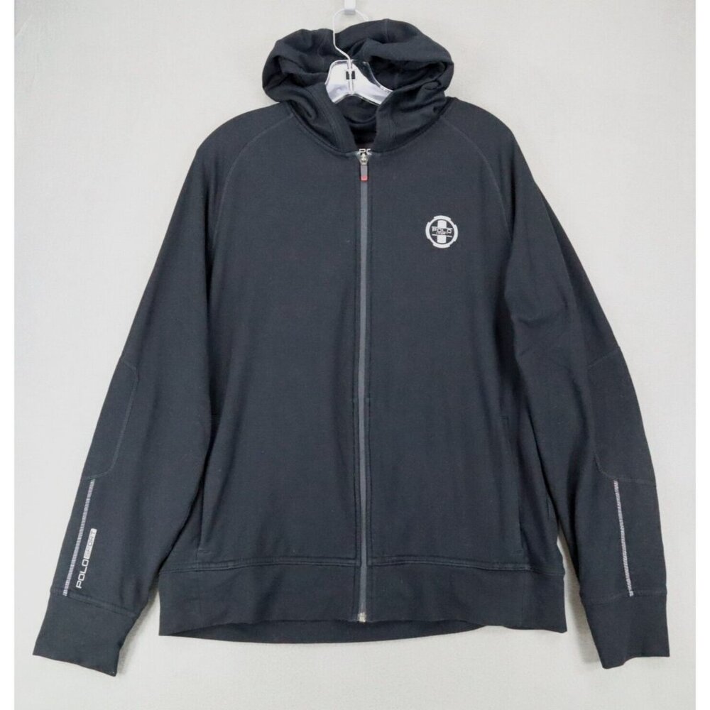 Polo Ralph Lauren Sport Black Full Zip Athletic Performance Hoodie Sz L Logo